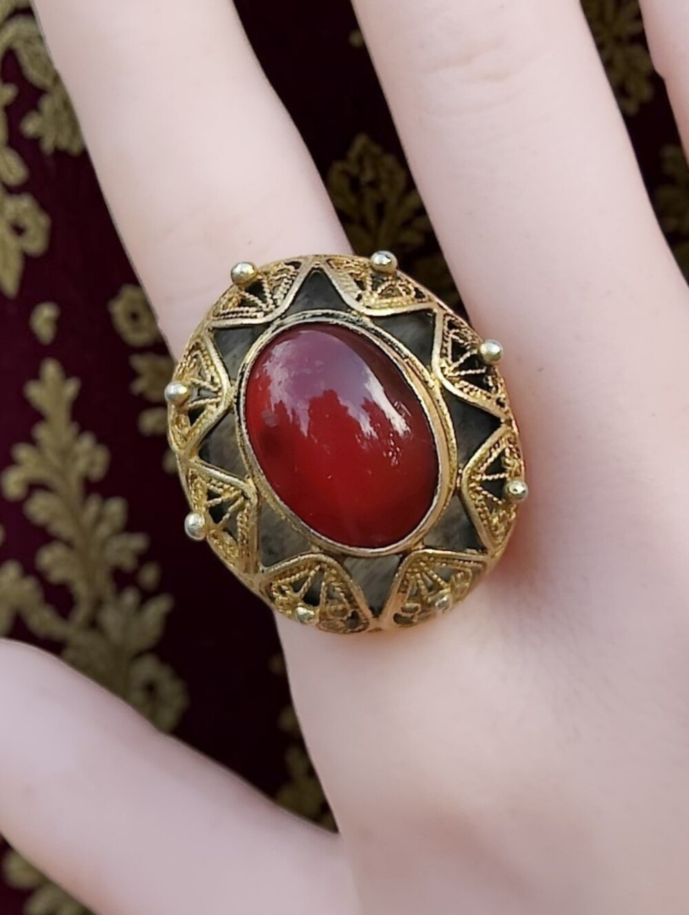 Antique Victorian Sterling Red Carnelian Stone Ring